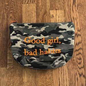 Dani Risi Camouflage Good Girl, Bag Habits Pouch with Orange Writing
